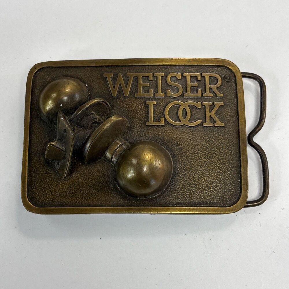 Weiser Door Lock Advertising Belt Buckle Vintage Brass 1981